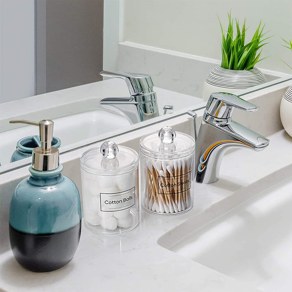 Hwtcjx Cotton Bud Holder, Bathroom Jars, Cotton Pad Holder with Lids, 2 PCS