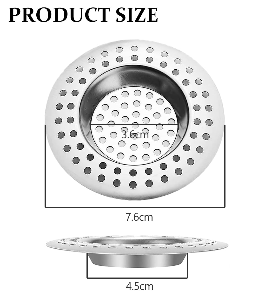 Stainless Steel Kitchen Sink Strainer Plug, Standard Strainer Drain Protector Hair/Food Catcher for Bathroom, Kitchen, Shower