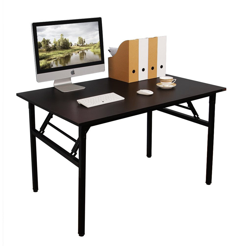 sogesfurniture Folding Table Office Study Writing Desk Workstation Dining Table, No Install Needed, 100x60x75cm, Black BHEU-LP-AC5BB-100