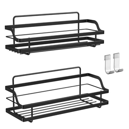 ALOCEO Shower Caddy No Drill 2 Pack, Adhesive Shower Organiser Storage, Rustproof Bathroom Accessories Shower Shelf with 2 Hooks, Black