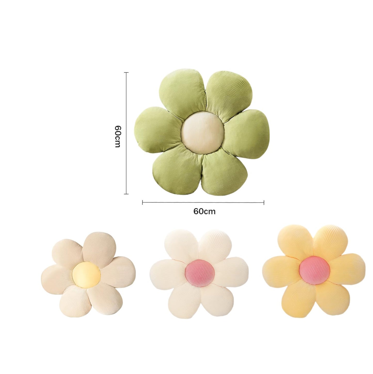 LATRAT 1 x 60 cm Flower Cushion Floor Mat Made of Decorative Cushion Chair Cushion Covers Room Decoration Plush Cushion (Green & White)
