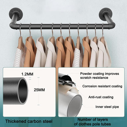 SMILOVII Wall Mounted Clothes Rail, Industrial Metal Garment Hanging Storage Rail, 49cm Detachable Heavy Duty for Home Shops and Closets, Black