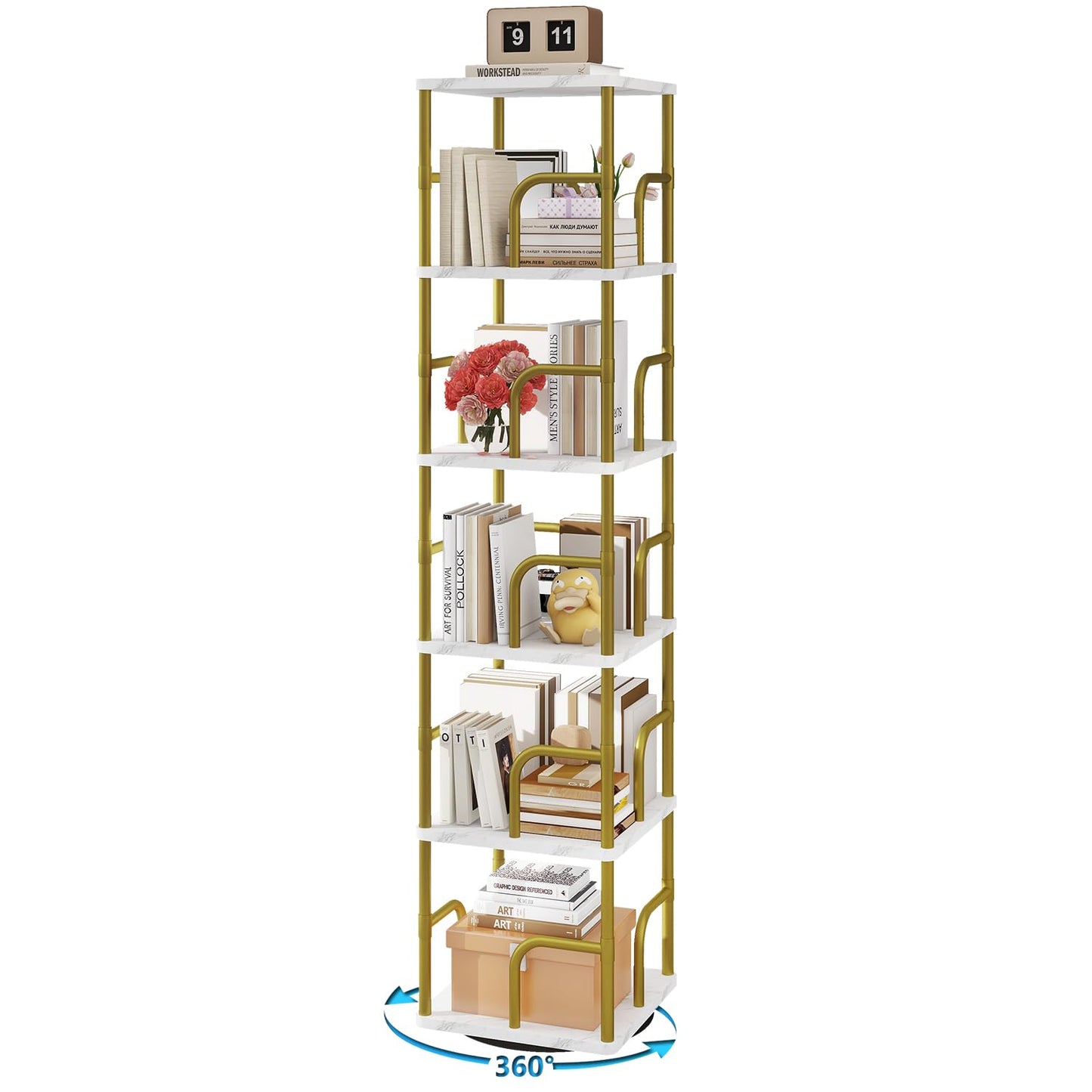 IBUYKE 6 Tier Rotating Bookshelf,Square Bookcases,White TBC005GW