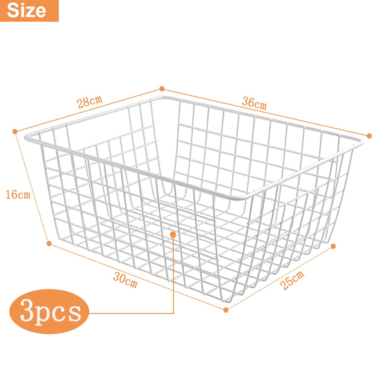 WYIPOLZI 3PCS Large Wire Storage Baskets, Chest Freezer Storage Baskets, Chest Freezer Organiser, Metal Basket for Pantry Cabinet, White