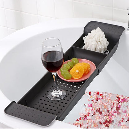 SHZMJL Bathtub Tray, Expandable Bath Tray, Adjustable Bathroom Organizers and Storage, Bathtub Caddy Tray for tub for Candle Towel, Book, Wine