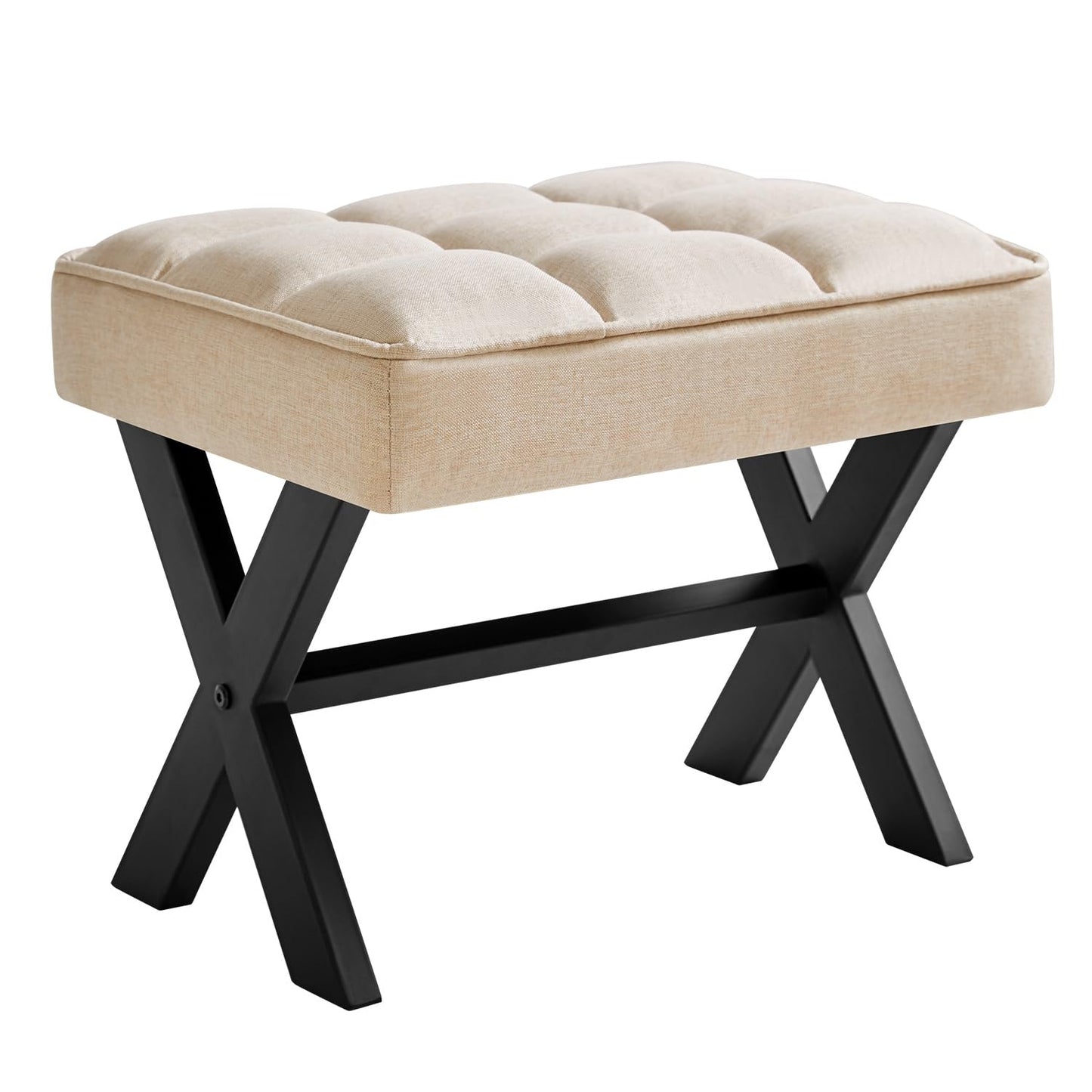 IBUYKE Small 12" H Footrest, Square Linen Step Stool, Linen WBD011Y