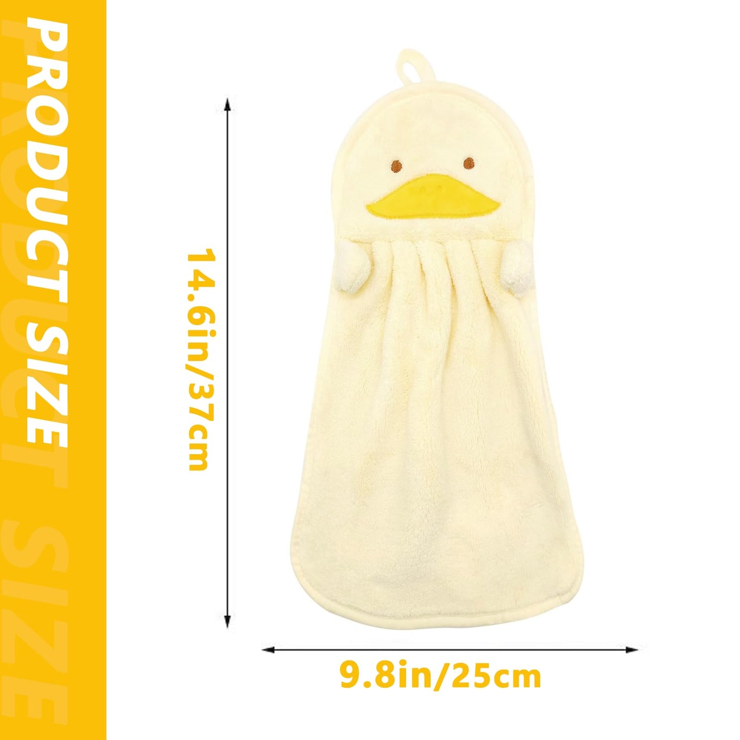 JinliangGuo 2Pcs Comfortable Animals Hand Towels Breathable Hanging Hand Towels Soft Coral Absorbent Washcloth for Kitchen and Bathroom (Yellow Gray)