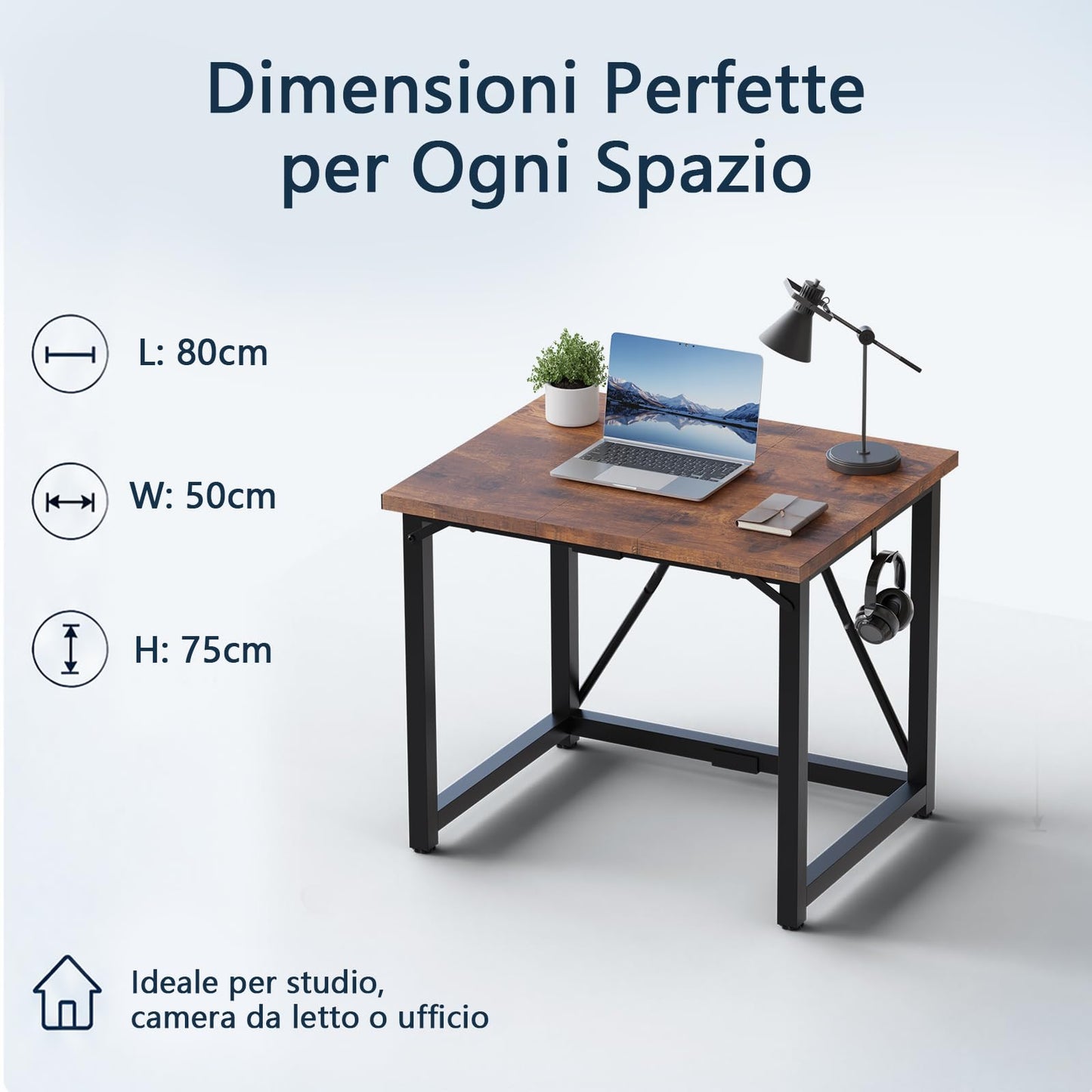 JUMMICO 80×50cm Computer Desk, Compact Home Office Writing Desk, Small Study Laptop Workstation for Limited Space, Quick Assembly, Metal Frame