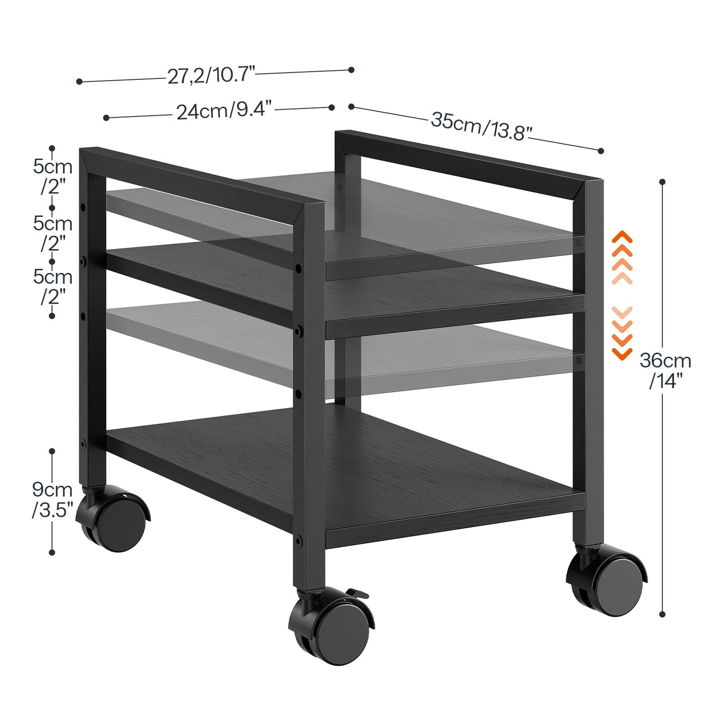 HOOBRO Computer Tower Stand, 2-Tier Computer Tower Cart, Printer Table, PC Stand Under Desk, Mobile Rolling Cart with Wheels, Height Adjustable