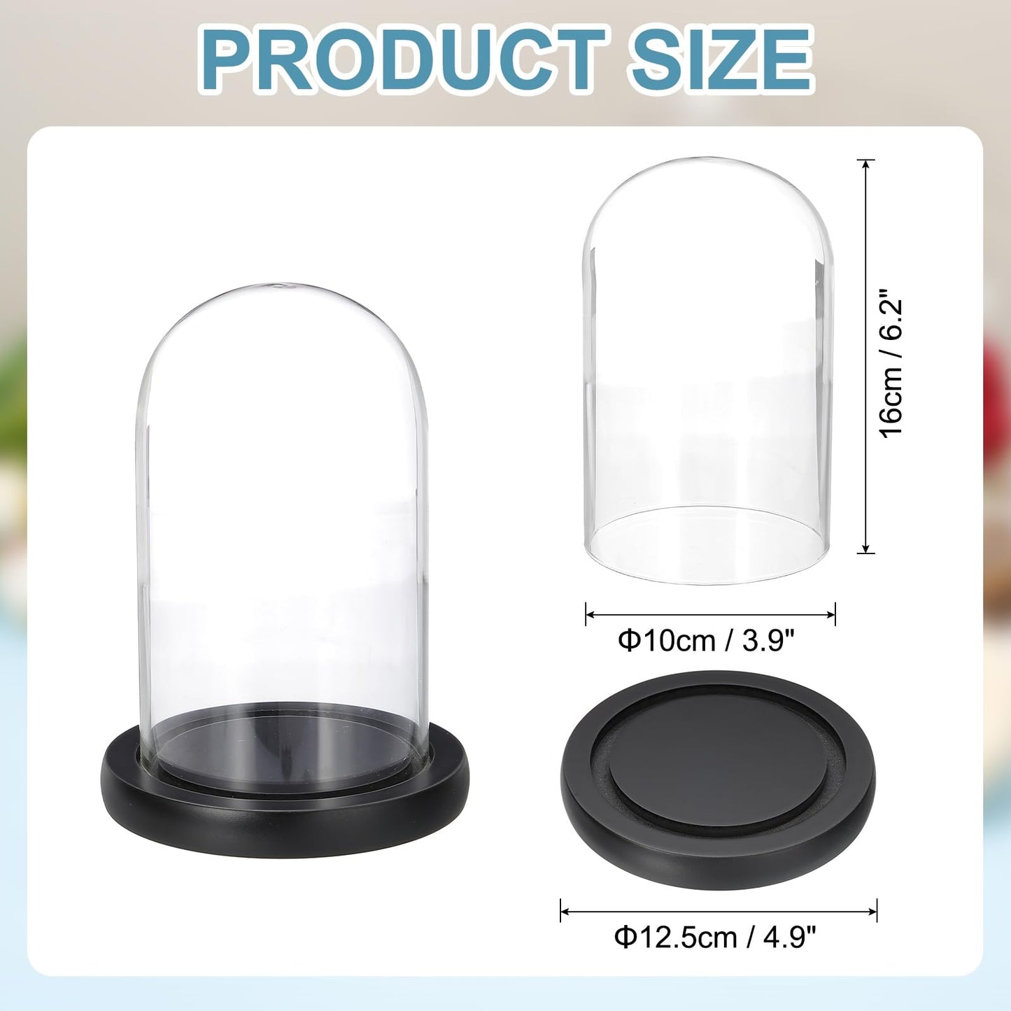 sourcing map Glass Cloche Display Dome, 6.2" x 3.9" Glass Dome Display Case Wood Base Tabletop Jar Case Decorative Bell Jar for Plant Home Decor