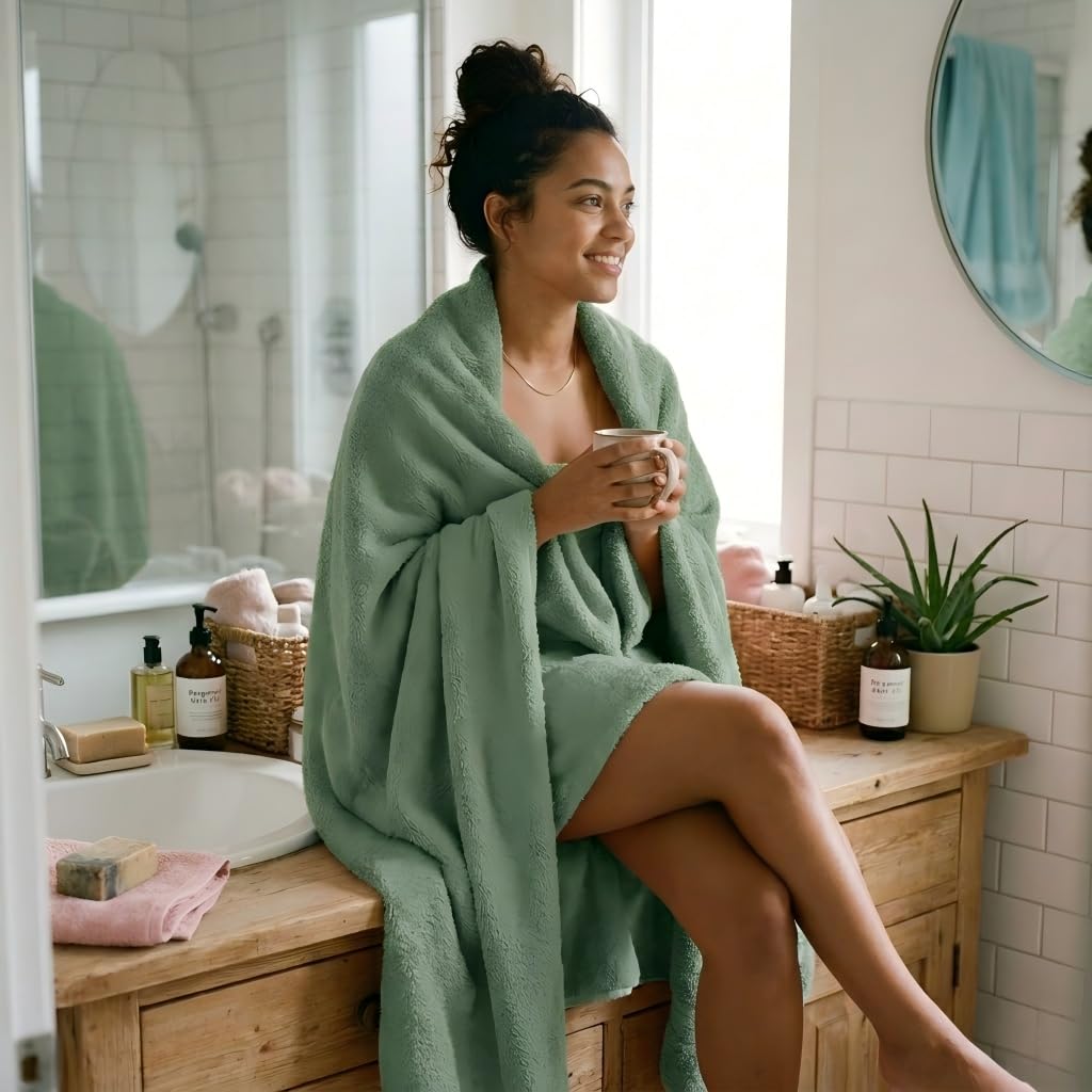 Vie TRIOMPHE Oversized Zero-Twist Bath Towel 90x180cm, Long-Staple Cotton Fresh Matcha Green, Ultra-Soft Absorbent Hotel-Quality Towel, 545g