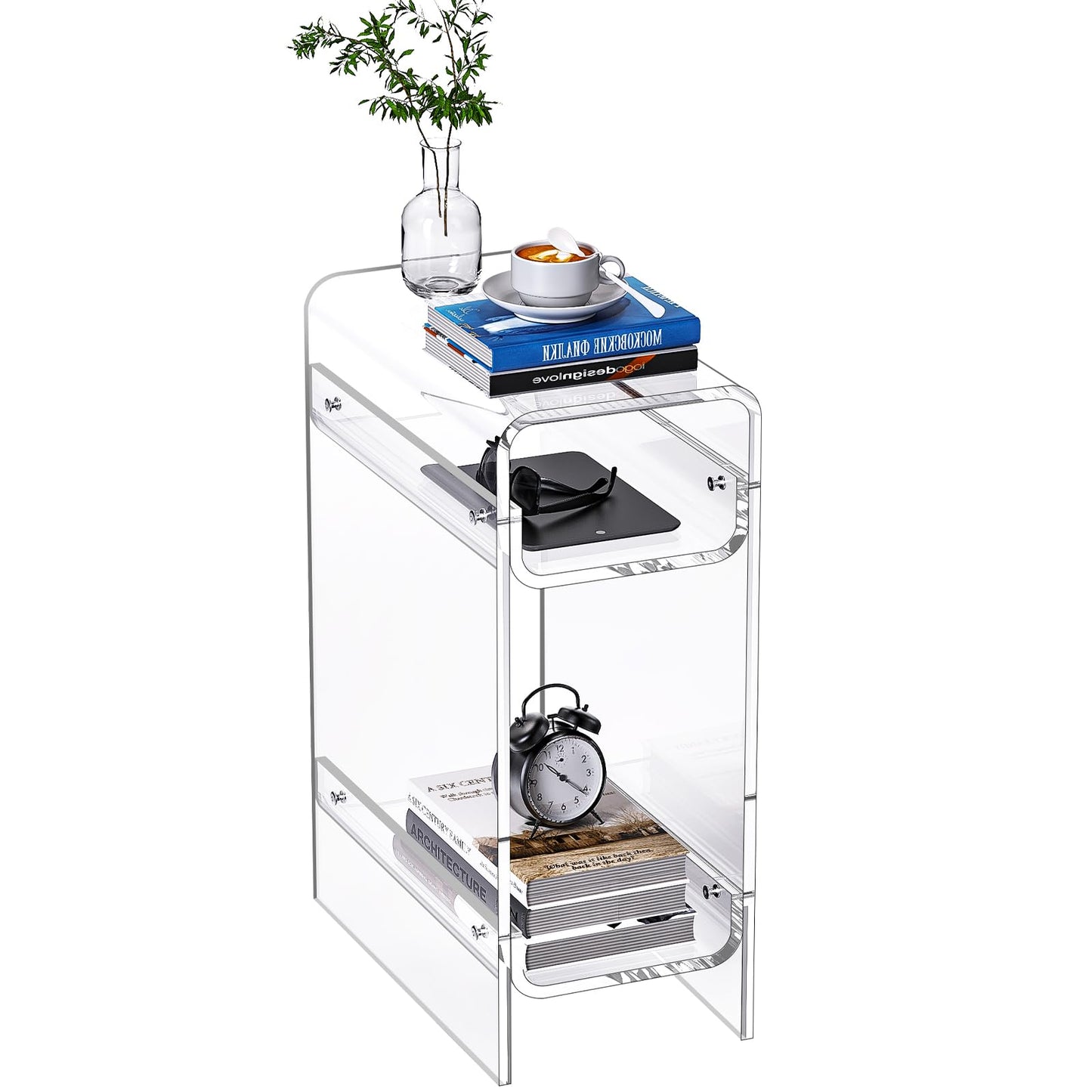 Dewrhiixe Clear Acrylic Side Table Narrow, Slim End Table for Small Spaces, Skinny Nightstand Bedside Table for Bedroom, Living Room, Office