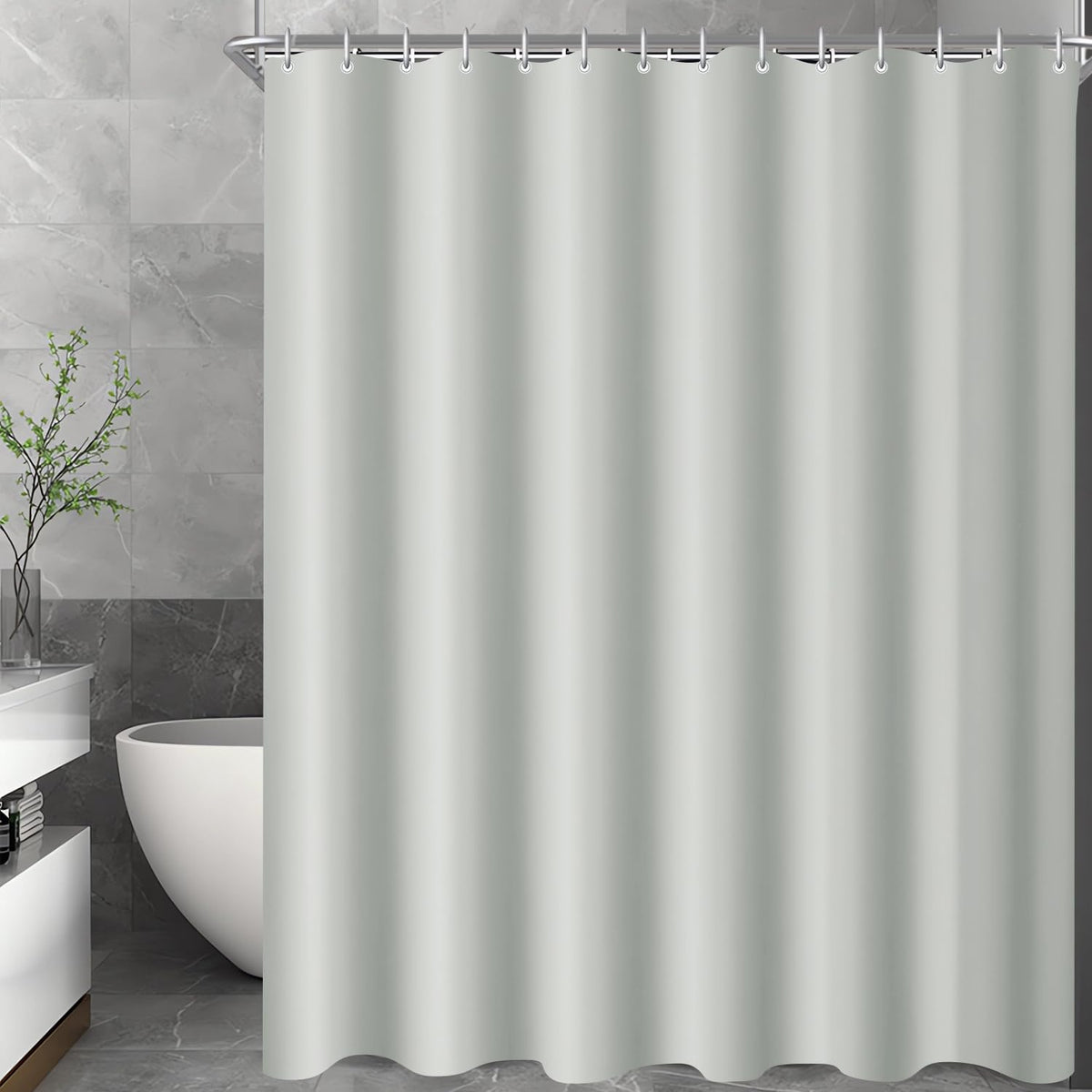 Lerores Shower Curtain, 180 x 180 cm, Grey, Weighted Hem, Anti-Mould Textile, Water-Repellent, Washable Polyester Fabric Bath Curtains for Bathroom