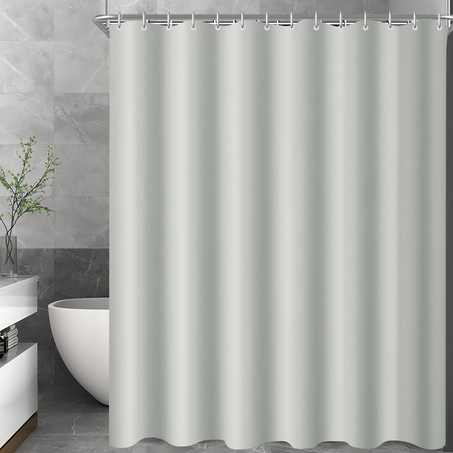 Lerores Shower Curtain, 150 x 180 cm, Grey, Weighted Hem, Anti-Mould Textile, Water-Repellent, Washable Polyester Fabric Bath Curtains for Bathroom,