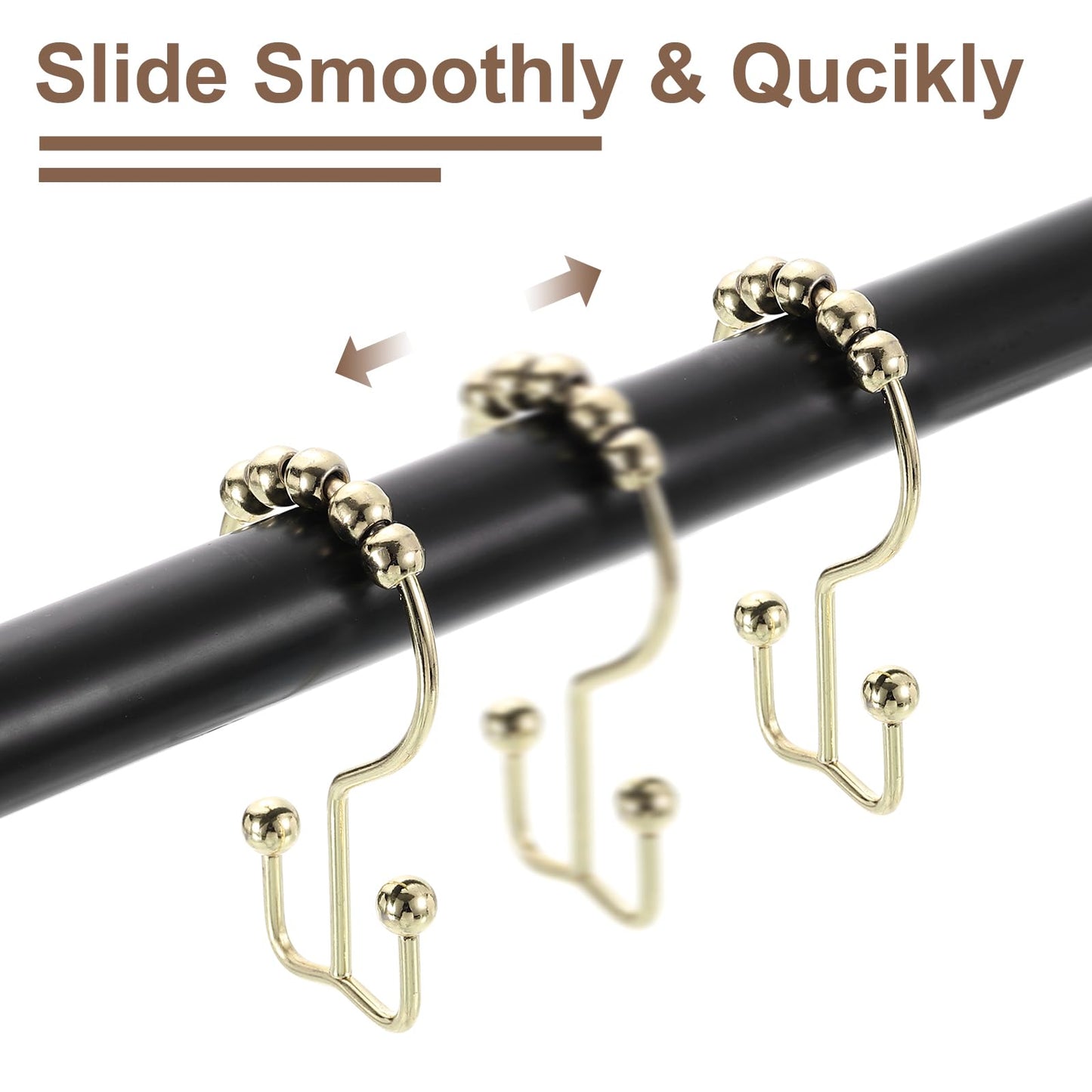 sourcing map 12Pcs Shower Curtain Hooks, Metal Double Glide Shower Rings, Curtain Rolling Shower Hooks for Rust-Resistant Sliding Smoothly, Gold