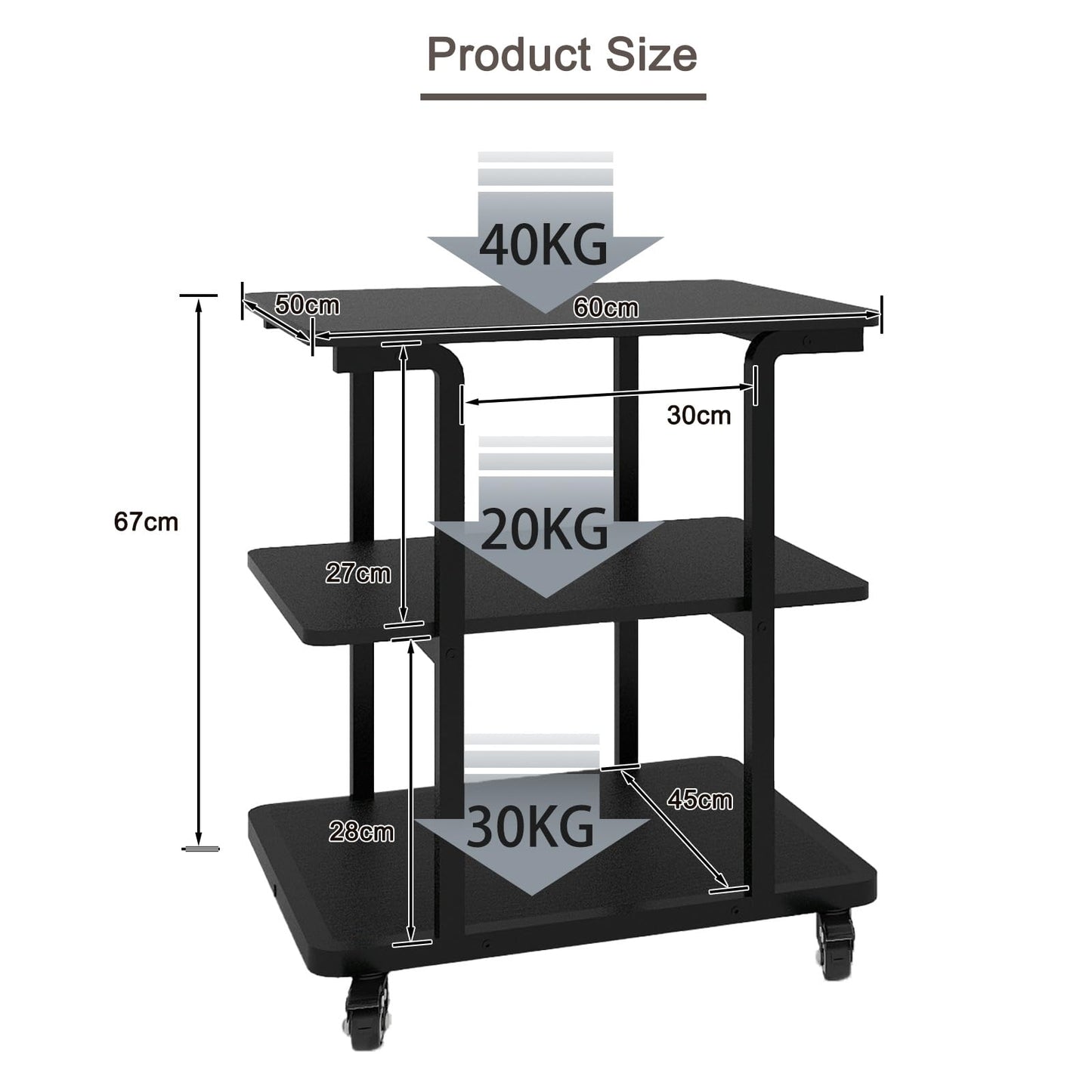 PUNCIA 3-Tier Laser Printer Stand with Storage Heavy Duty Rolling Cart