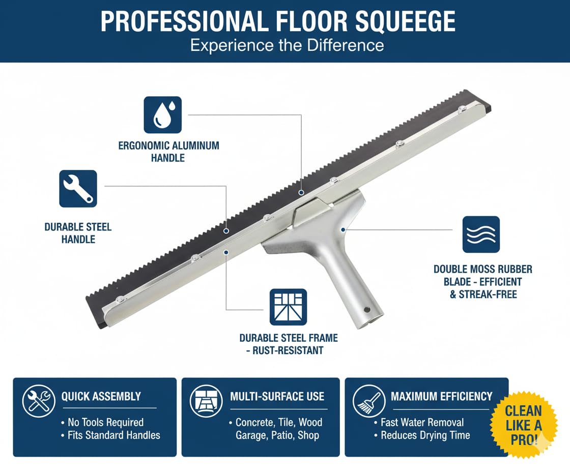 18 Inch Notched Floor Squeegee – Heavy Duty Epoxy & Resin Floor Spreader Tool with Durable Poly Blade, Ideal for Concrete, Garage