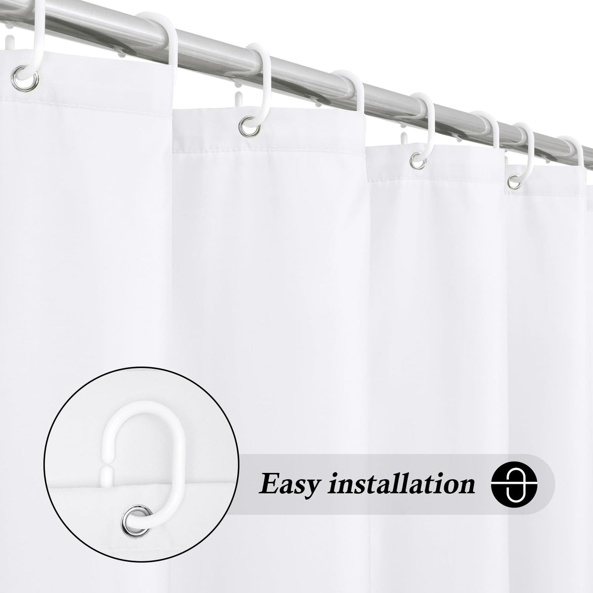 EurCross Water-resistant Fabric Shower Curtain for Bathroom or Outdoor Garden,Machine Wasable Solid White Shower Curtain liner 180 x 180cm Drop