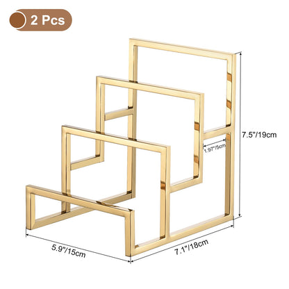 sourcing map Clutch Purse Display Stand 3 Layer Wallet Display Rack Metal Clutch Holder Riser for Home Retail Store Supplies - Gold, 2Pcs