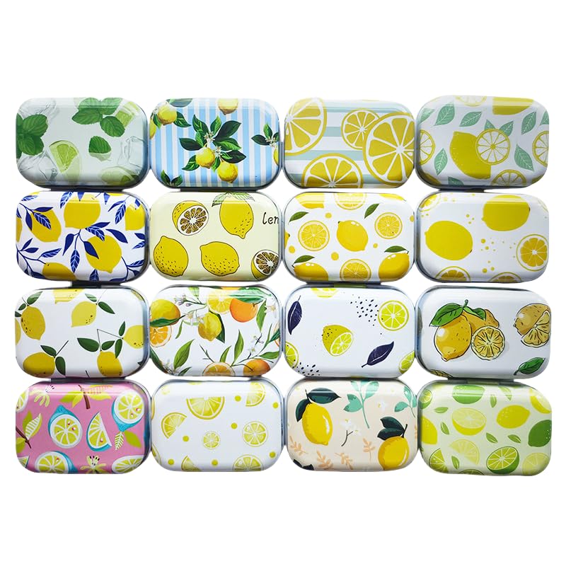 CCUUHJ 8 Pack Rectangular Small Metal Hinged Tins - Empty, Basic Necessities Tins for Candies, Jewelry - 6X4X2.5 CM (Lemon)