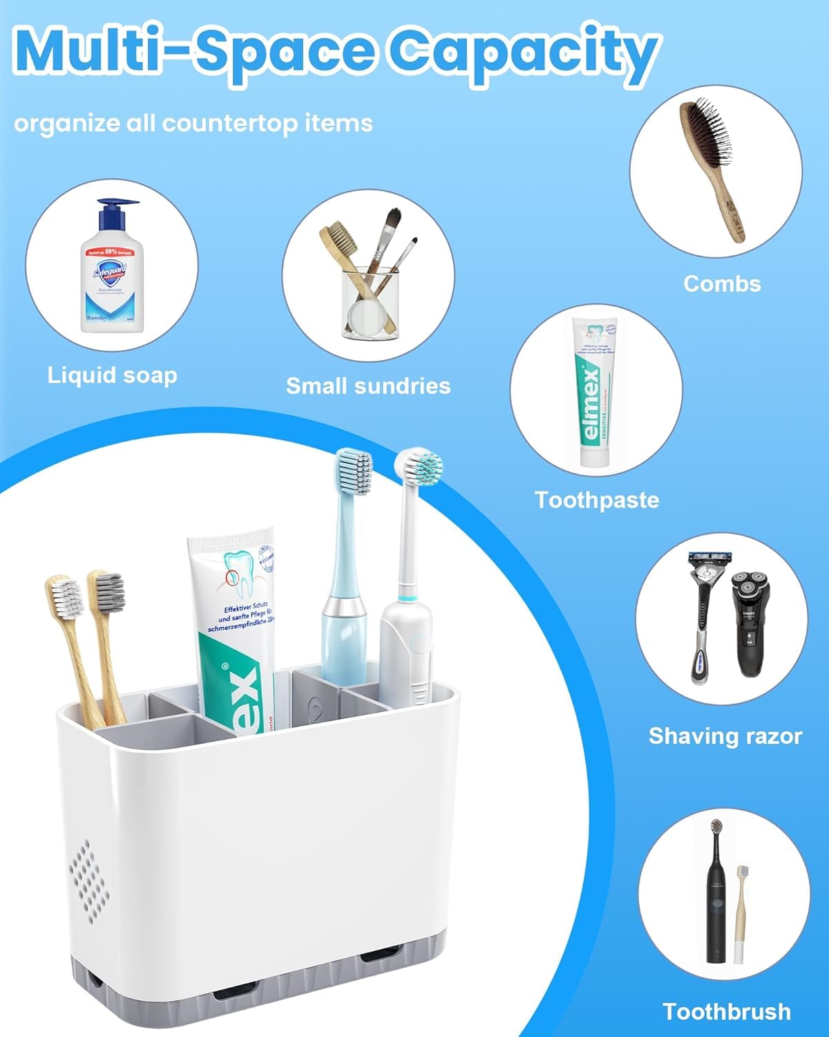 5 Slots Detachable Toothbrush Holder Set - for Bathroom Countertop