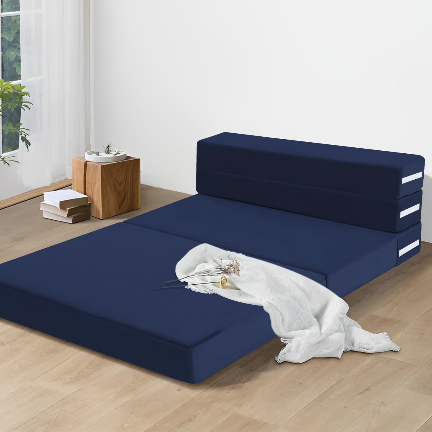 MeMoreCool Folding Floor Mattress Double, Fold Out Sofa Chair, Navy
