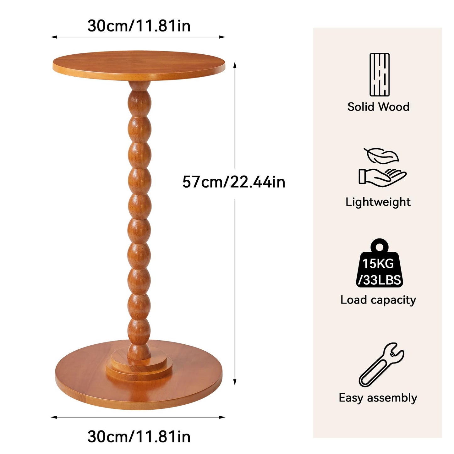 Aibiju Round End Table, Small Side Table, Modern Accent Nightstand, Sofa Table with Solid Wood Leg for Small Spaces, Living Room, Bedroom