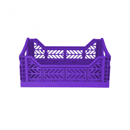 AYKASA Folding Crate, Sturdy Folding Box, Plastic, Stackable, Violet, Midi 40 x 30 x 14 cm