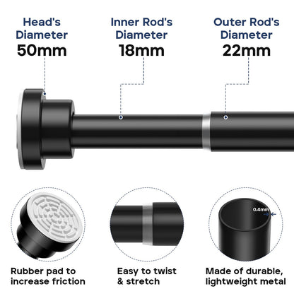 AIZESIShower Pole,Tension Rods 79 To 126 Cm, Spring Tension Curtain Rod, Tension Rods For Curtains
