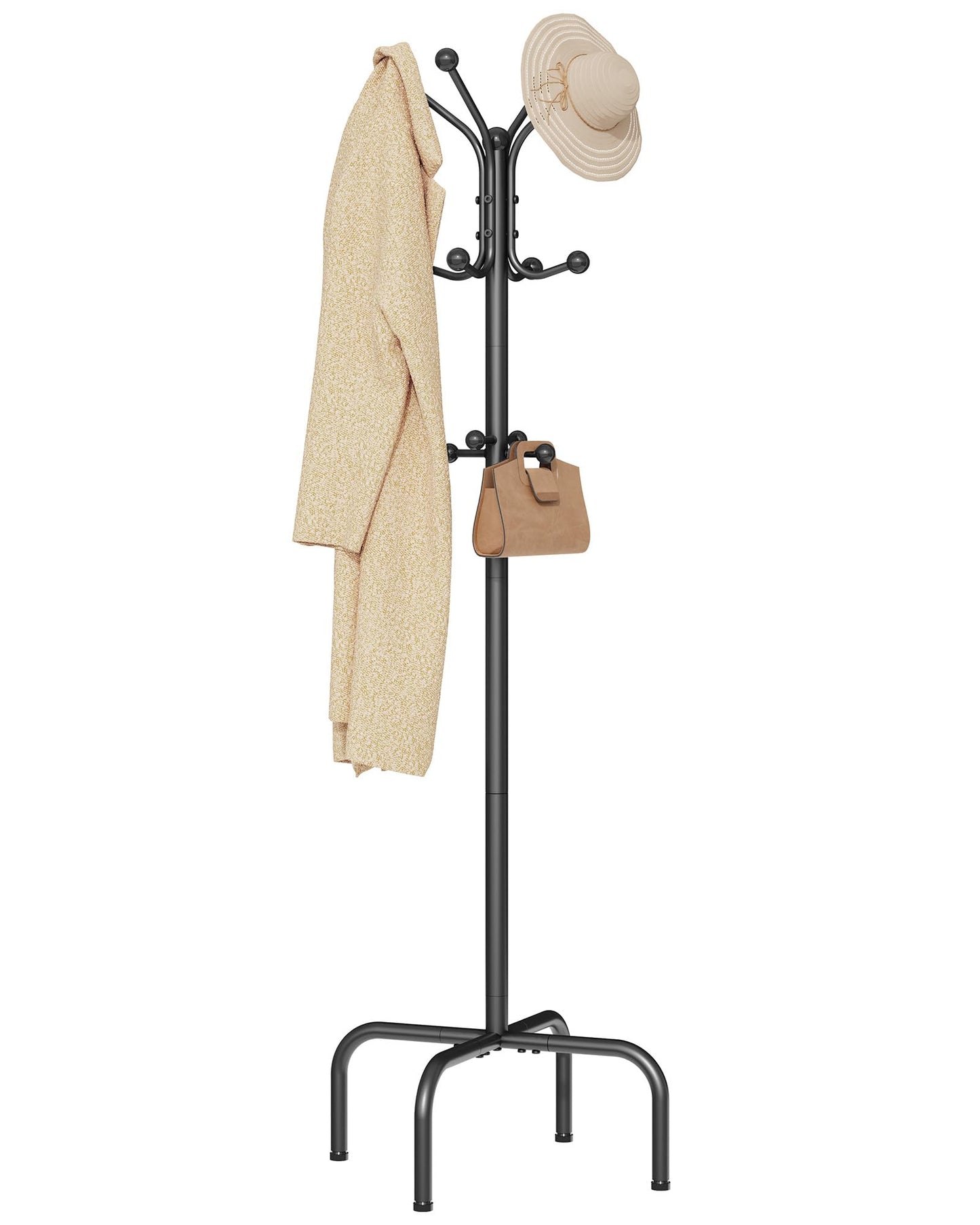 Hoctieon Entryway Coat Rack Freestanding With 12 Hooks, Metal Coat Tree Stand, Heavy Duty Floor Standing Hanger, Black