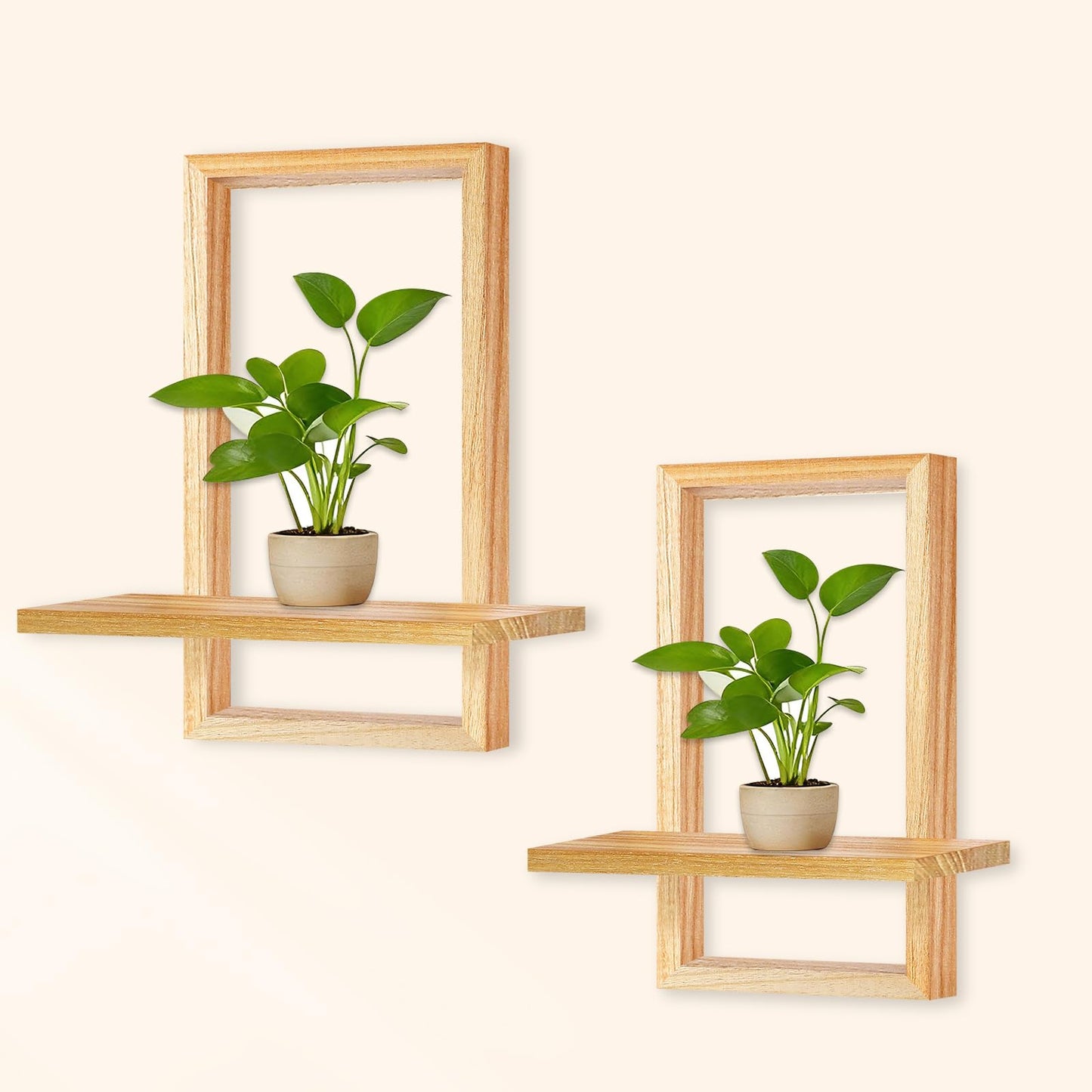 YiYa 2 Pcs Wood Shelves for Wall Decor Modern Boho Wall Shelf Wood Floating Shelf Bohemian Hanging Shelf Display Shelving for Hanging Plants Photo
