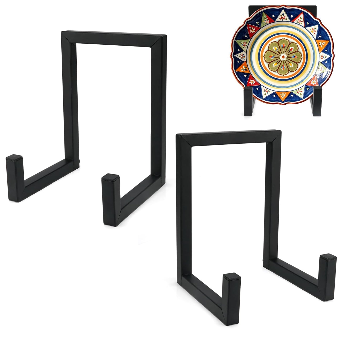 Ronyes 2-Pack Large Metal Plate Display Stands, 20-35 cm, Black Finish