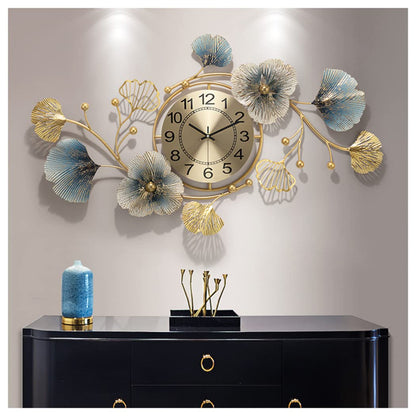 Large Silent Modern Decorative Wall Clock,Elegant Wrought Iron Wall Clocks Ginkgo Leaf Mute Wall Quartz Clock for Living Room Bedroom Hotel Porch (94