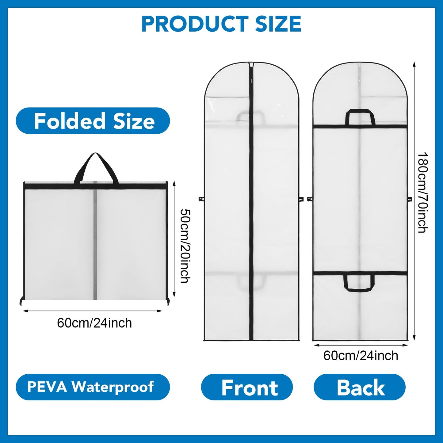 Dntorx 4PCS Long Dress Bags Covers PEVA Wedding Dress Bags 71in, White