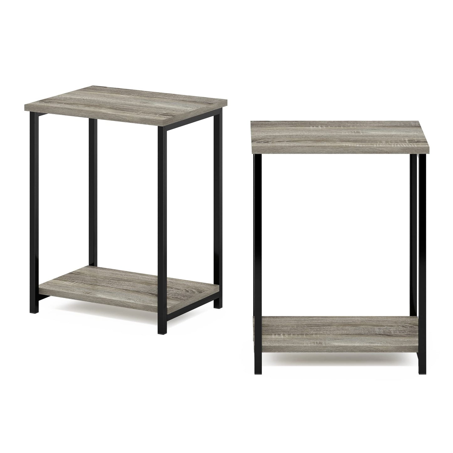 Furinno SIMPLISTIC Side Table Set of 2, 2-Tier Metal Frame End Table with Open Shelf, Night Stand, Bedside Table, for Living Room, Bedroom, French Oak