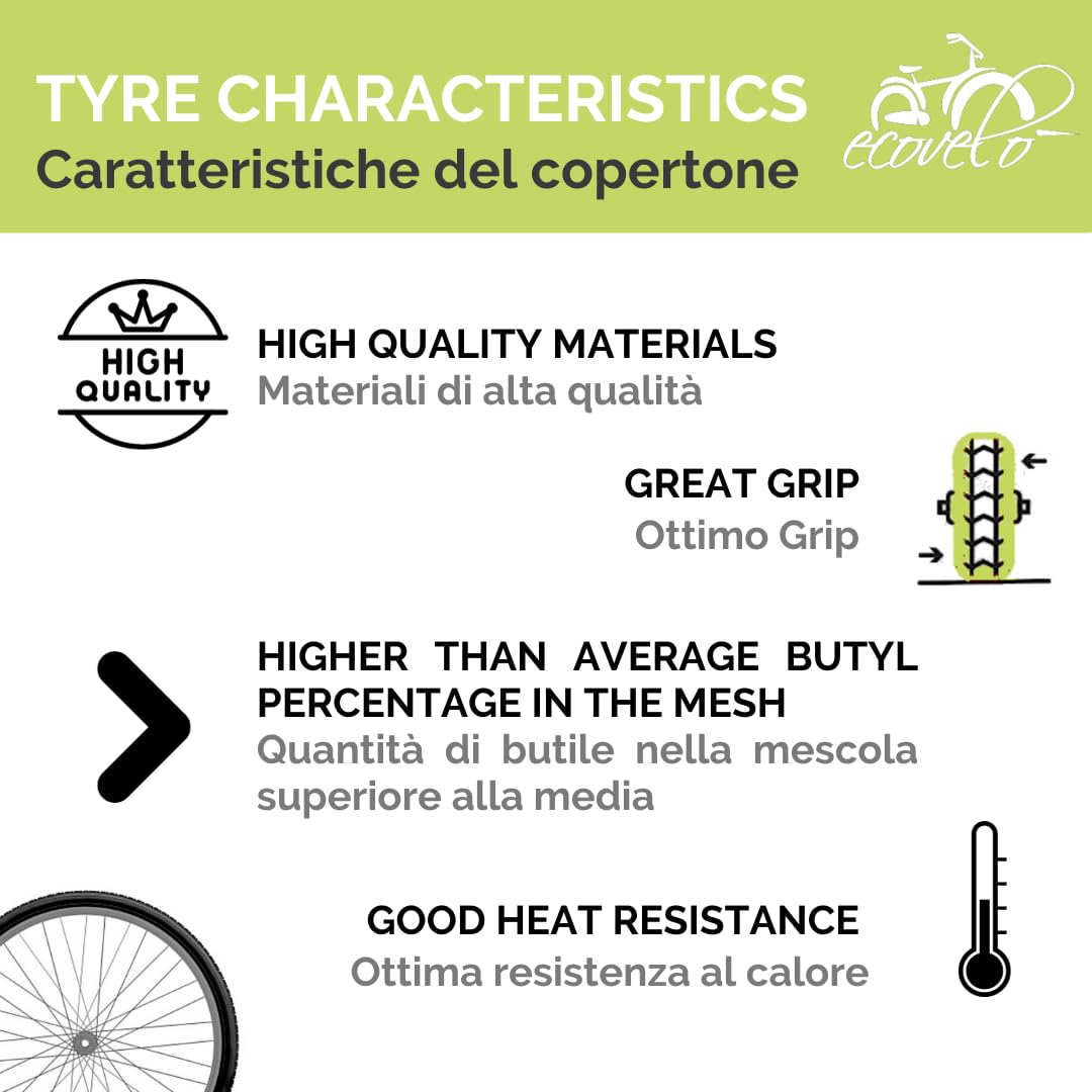 Ecovelo 2 Tyres 700 x 35 28 x 1 5/8 x 1 3/8 (37-622) 700 x 35C Black for City Bike, Road, Trekking | Road Tyres Black Rubber Bike