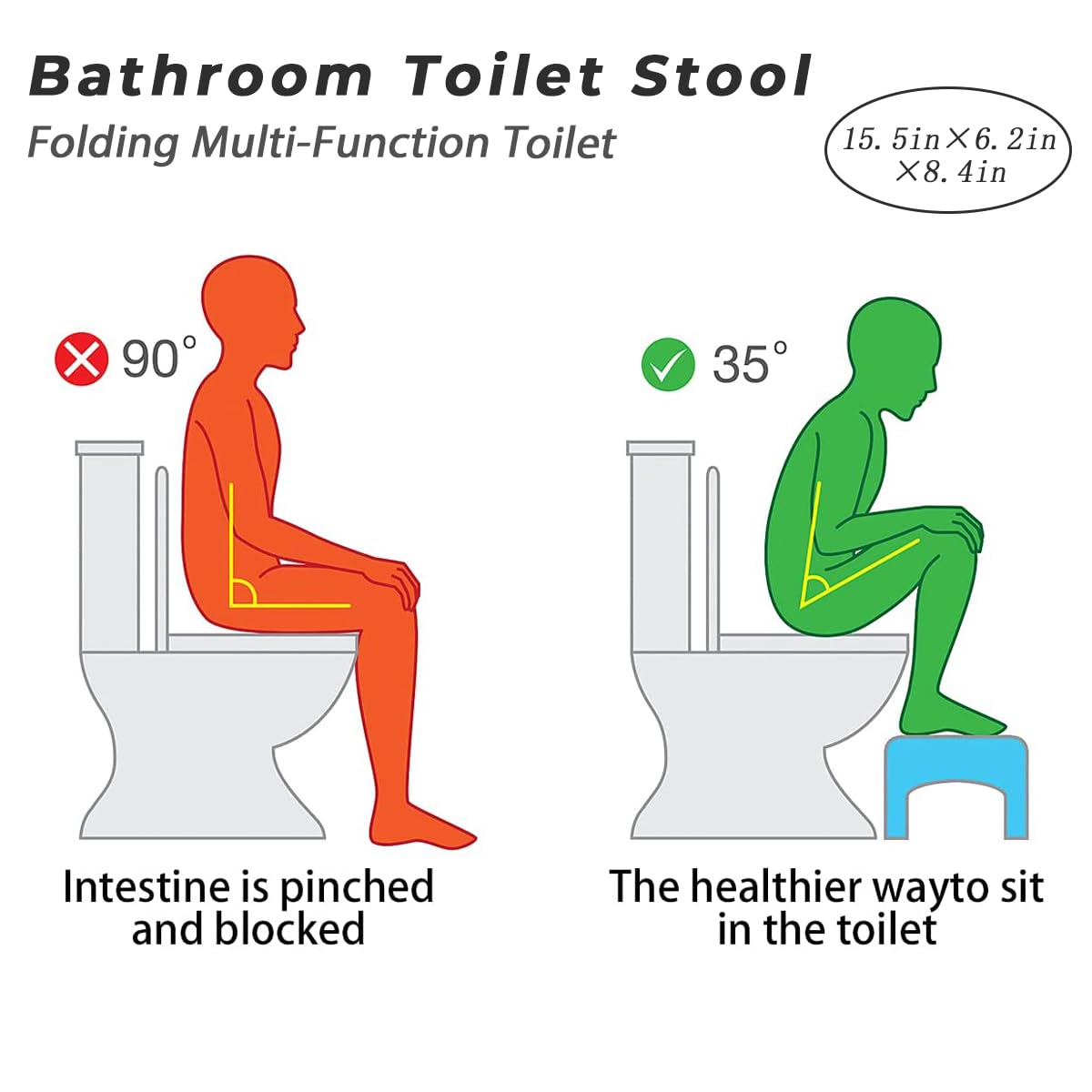 Black Squat Toilet Stool - Portable, Multifunctional Seat Tray, Sturdy & Compact for Home Bathroom