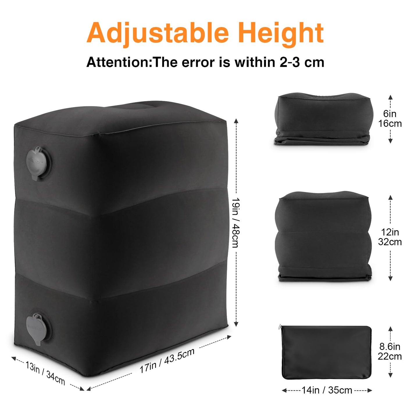 Maliton Inflatable Airplane Foot Rest with Pump Bag (Black, 1 Pack)