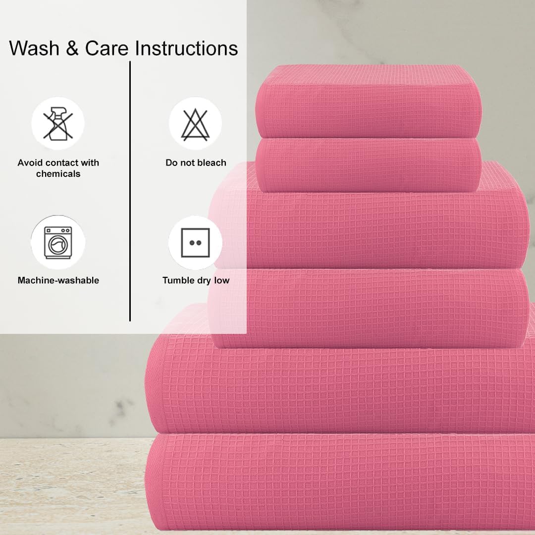 CASA COPENHAGEN Waffle 4-piece bath towel set – Pink, 70x140 cm, Egyptian cotton, designed in Denmark, for bathroom, kitchen & shower