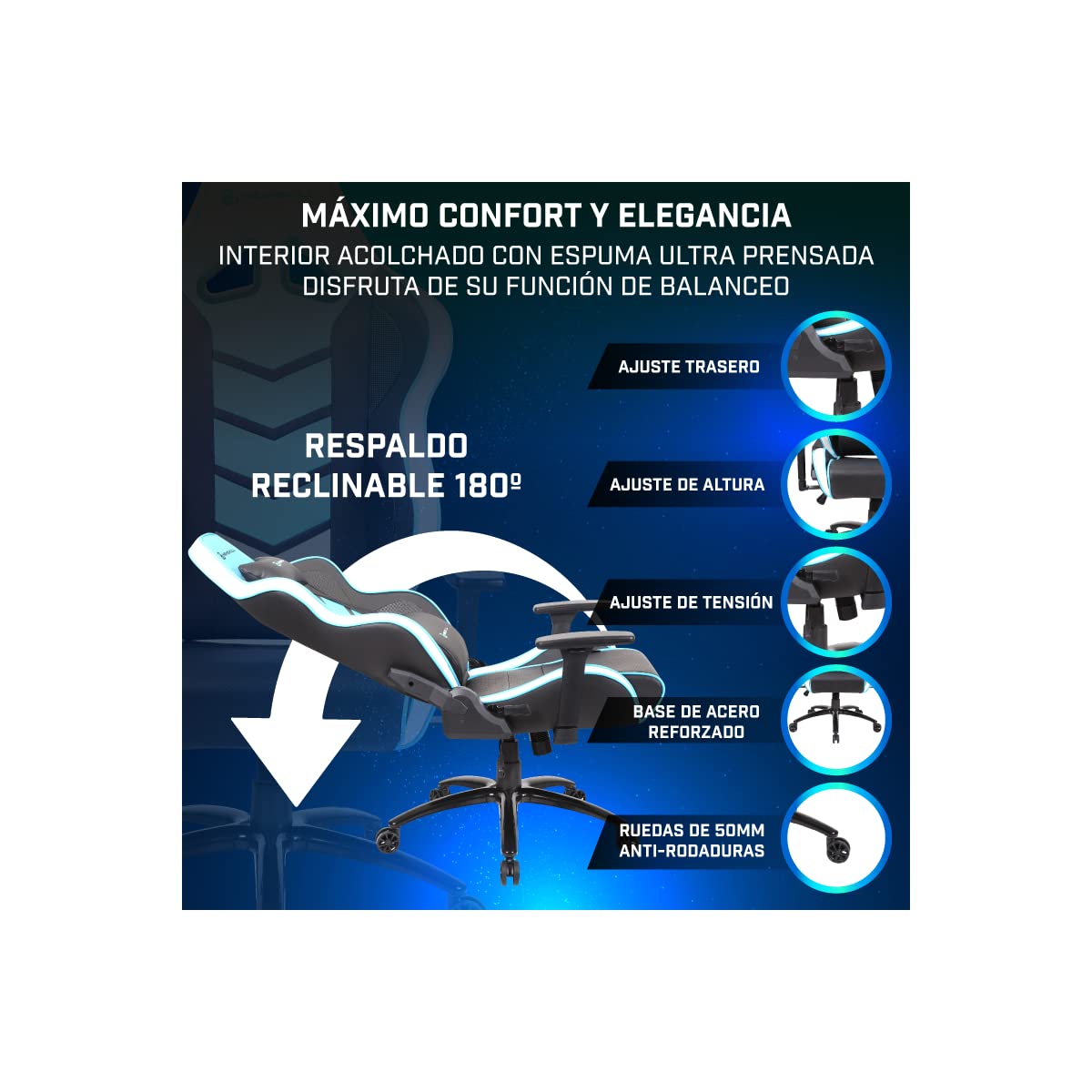 Newskill Kaidan Professional Reinforced Gaming Chair with Metal Frame (Back with 180 Degree Tilt Mechanism, 3D Armrests) - Blue