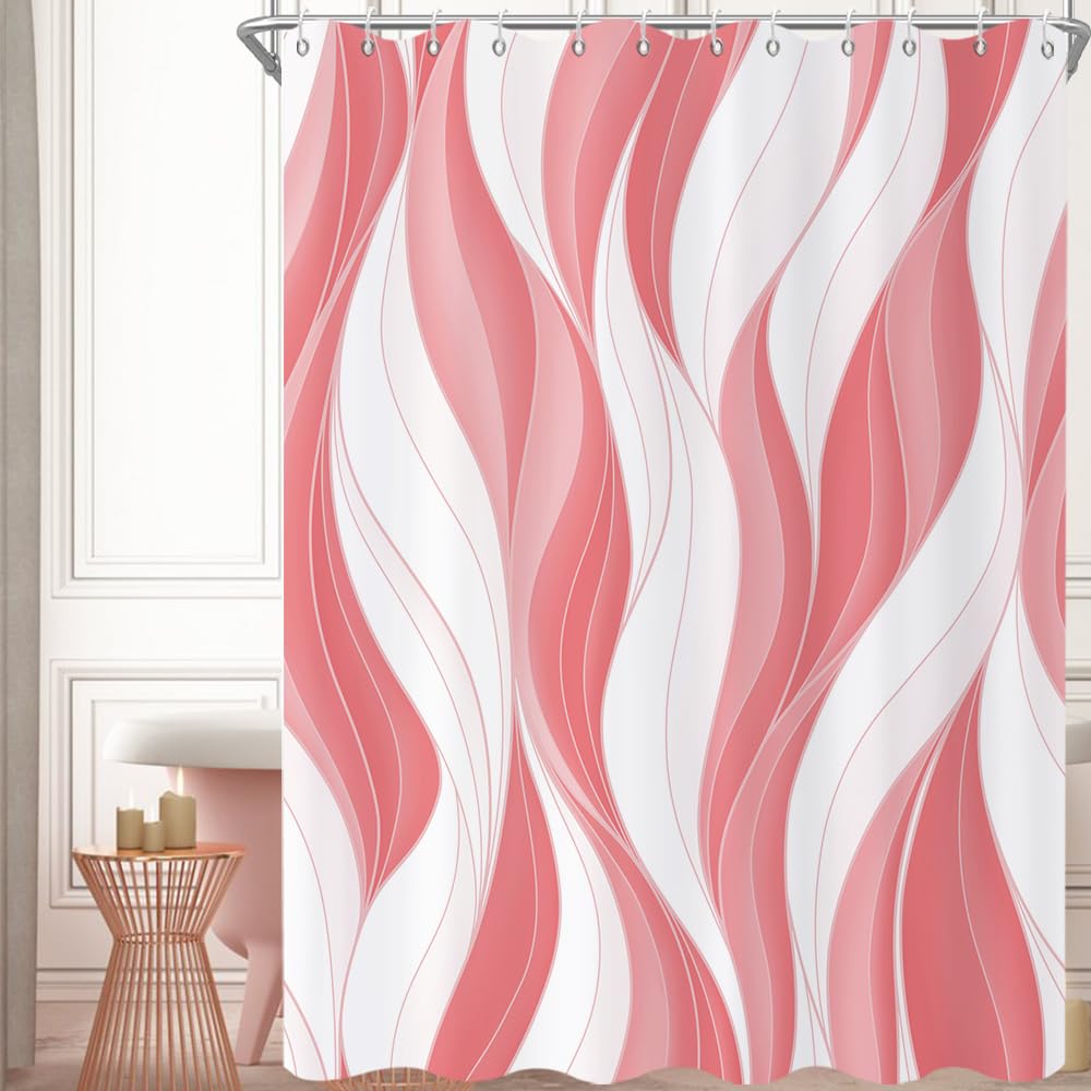 GCIREC Shower Curtain, 180x200cm, Modern Abstract Pink White Ombre Striped Minimalist Art Waterproof Fabric Machine Washable Bathroom Curtain with