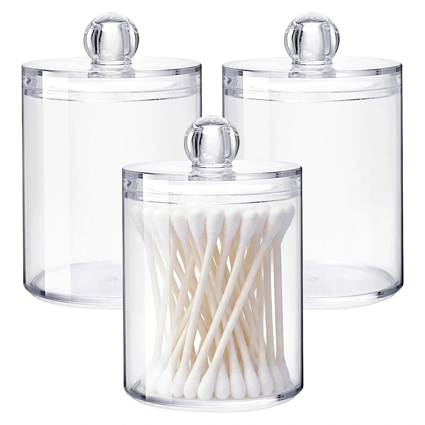 YANKOIUK 3 Pack Cotton Bud Holder, Clear Plastic Storage Jars with Lids