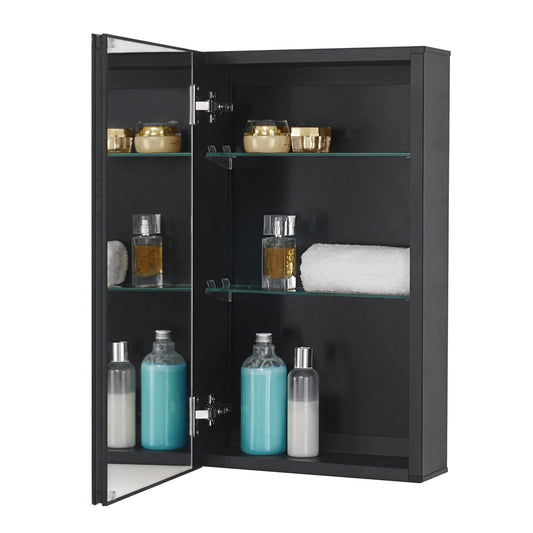 Fundin Mirror Cabinet 36 x61 CM Recessed or Surface Mount, Black Aluminum Bathroom Wall Cabinet with Mirror and Adjustable Shelves.