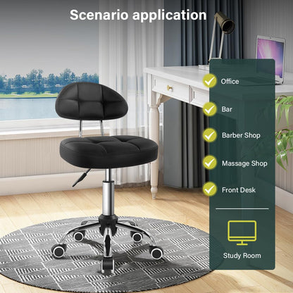 BFTOU Square Swivel Stool on Wheels Perfect for Work SPA Shop Massage Height-Adjustable and Cost-Effective Rolling Stool Chair with Back White BLACK