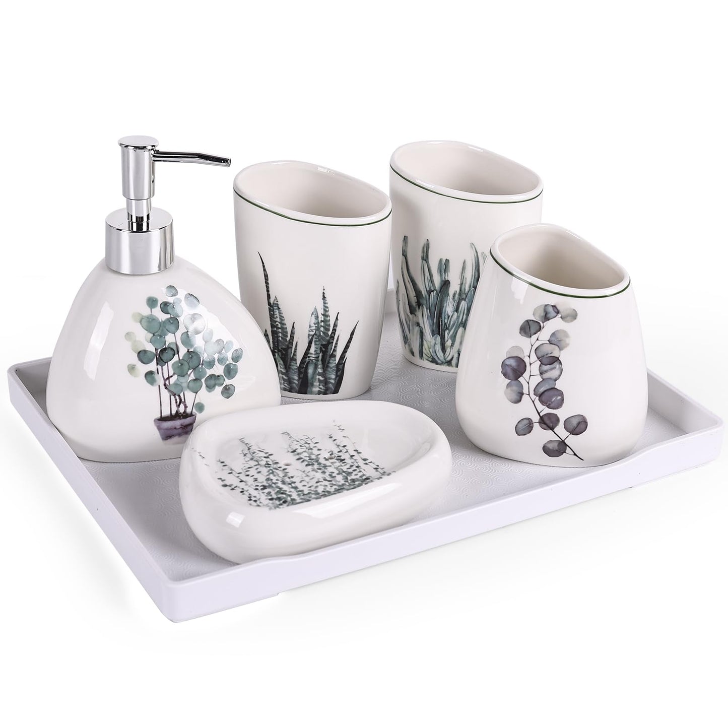 White Bathroom Accessories Set,Modern Countertop Bathroom Decor,Luxury 6 Piece Bathroom Accessory Set,Complete with Soap Dispenser,Toothbrush