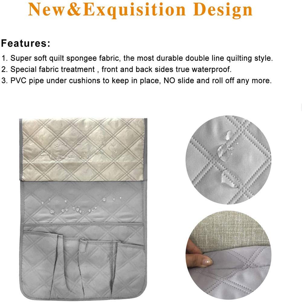 Copiel Sofa Armrest Organizer, Waterproof Sofa Couch Chair Armrest Durable Soft Caddy Organizer Holder for Phone, Book, Magazines, TV Remote Control