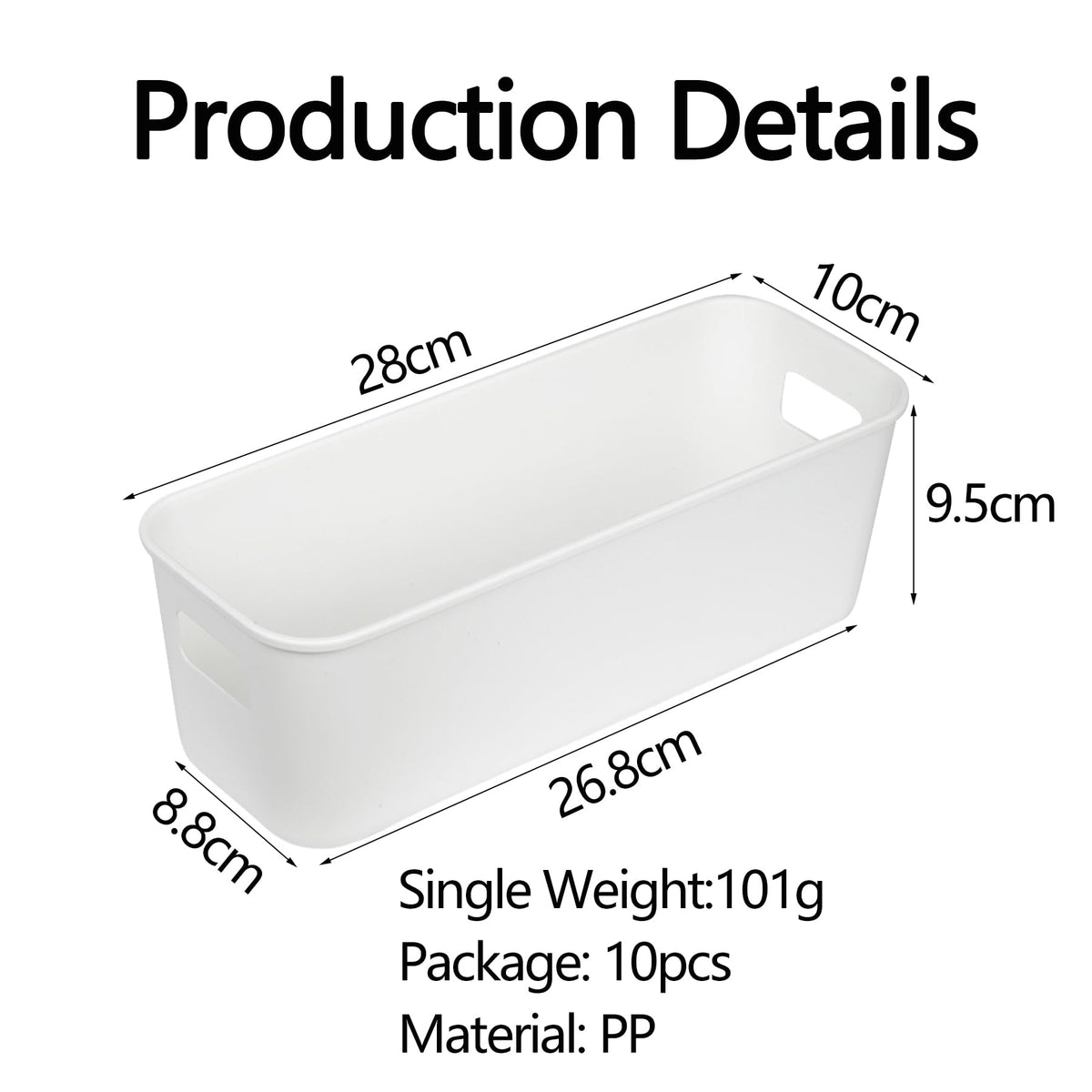 10 Pack Narrow Storage Baskets with Handles, Small Plastic Storage Boxes for Kitchen Cupboard, Bathroom Shelf Organiser Bins