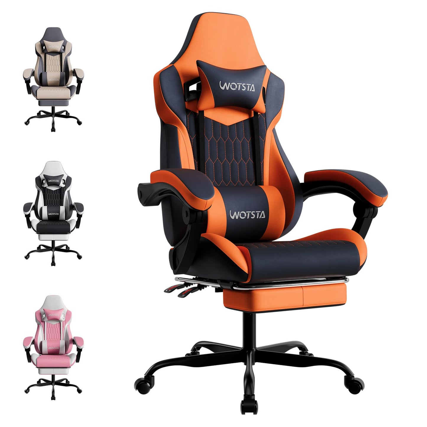 WOTSTA Gaming Chair, Ergonomic Gaming Chair with Footrest and Lumbar Support, Computer Chairs