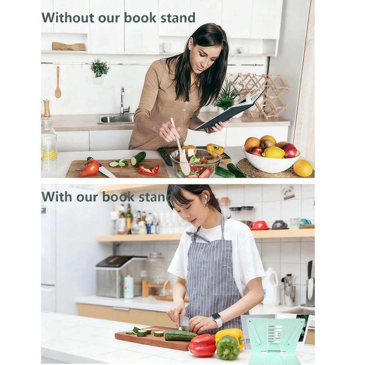 Garegce Book Stand Folding with Page Paper Clips, Cute Animal Panda Book Holder, Cookbook Stands 6-Position Adjustable Height for Reading
