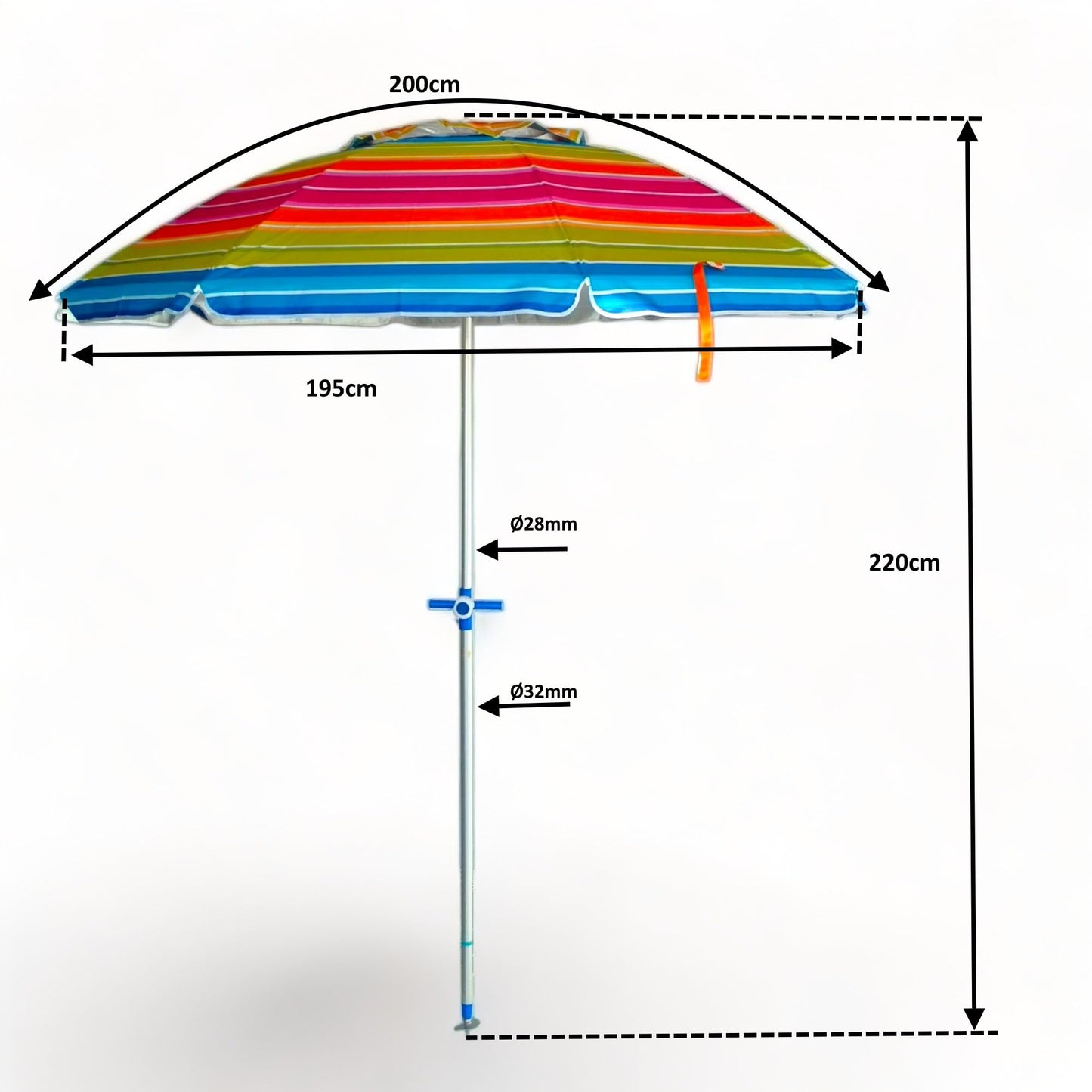 PINCHO Large Beach Umbrella 200 cm Wind-proof up to 35 km/h, Aluminium, 8+8 Fibreglass Ribs, Weight 1.6 kg, Colour 3, Grande, Modern